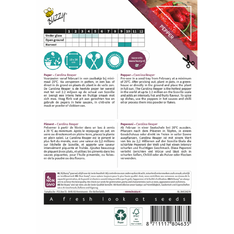 Buzzy - Peper zaden Carolina Reaper | 10 zaden